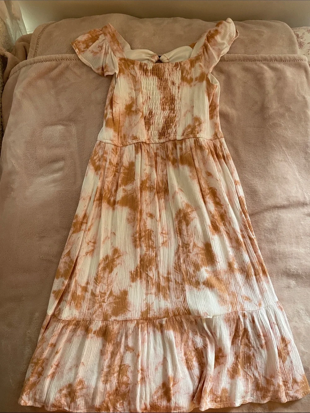 art class Cream and Rust Tie-Dye Maxi Dress with Ruffle Hem